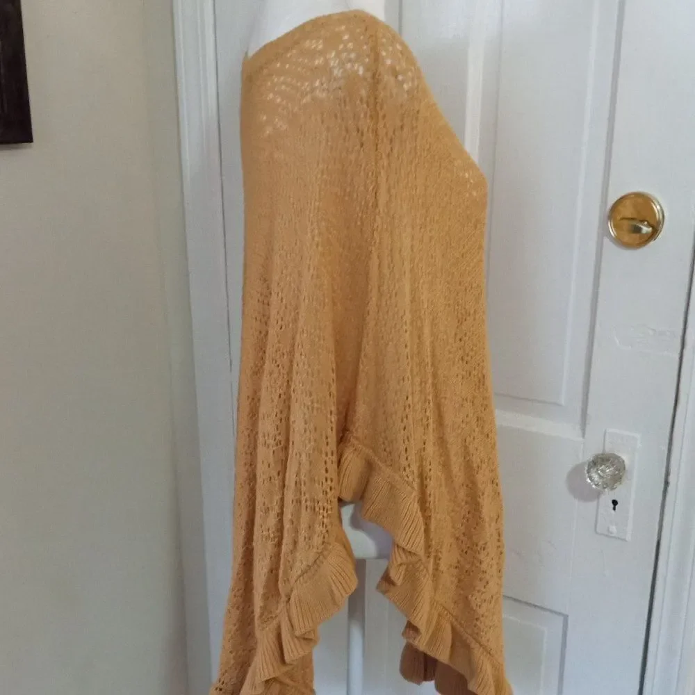 ROAMAN'S Women's Crochet Look Knit Poncho (Size S / 12w) Gold Color - Picture 4 of 6